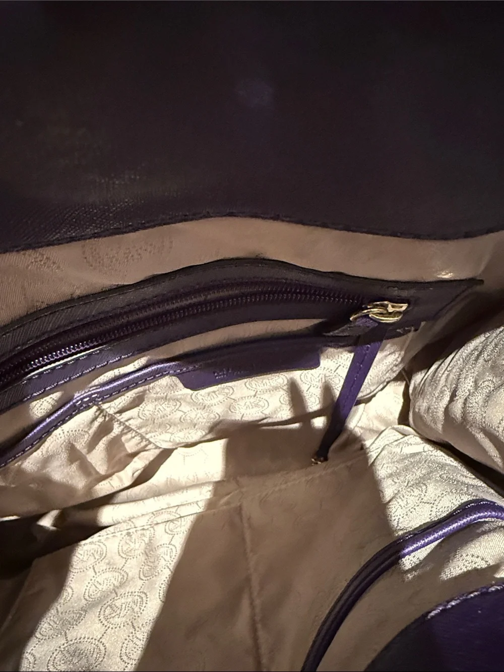 Michael Kors Purple Saffiano Satchel with Gold Hardware
